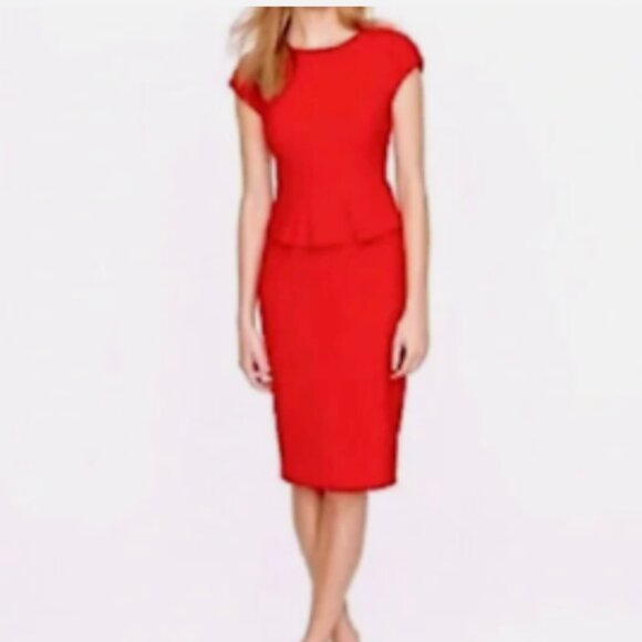 NWOT J.Crew Red Wool Peplum Dress - Picture 1 of 11